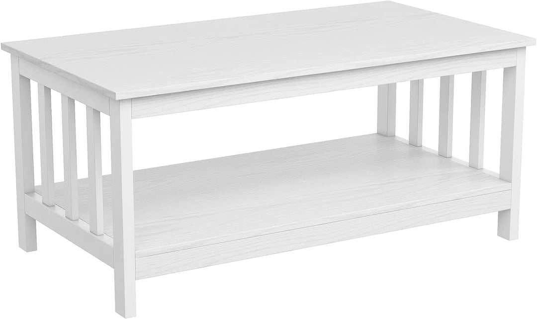 Farmhouse Coffee Table, White Living Room Table with Shelf