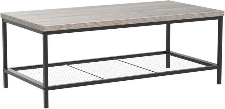 Modern 2-Tier Industrial Coffee Table, Rectangular Wood Grain Top, Gray