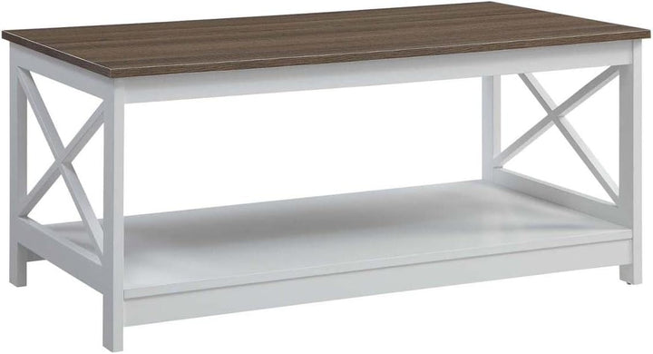 Convenience Concepts Oxford Coffee Table with Shelf, Driftwood/White