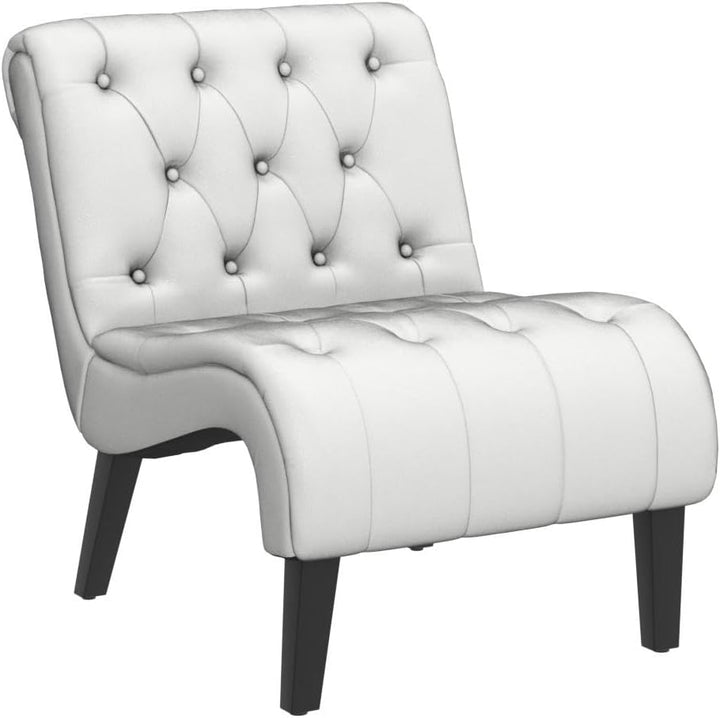 Armless Accent Chair, Upholstered Button Tufted Living Room Chairs, Cream White