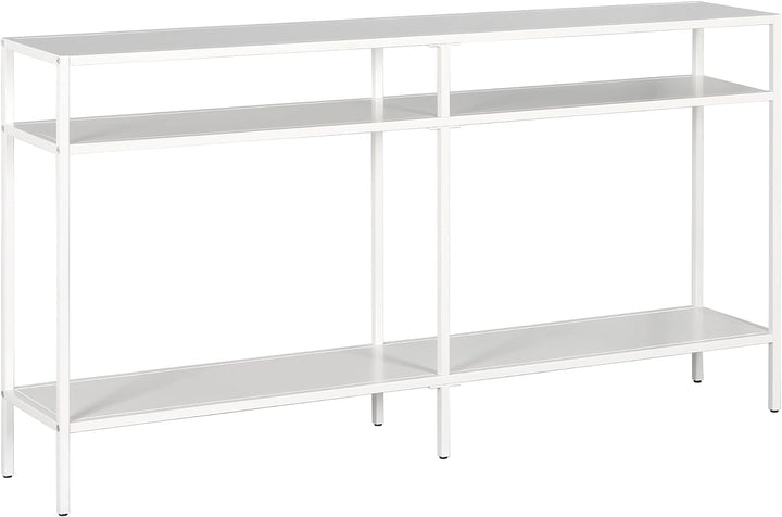 Rectangular Console Table with Metal Shelves, Matte White