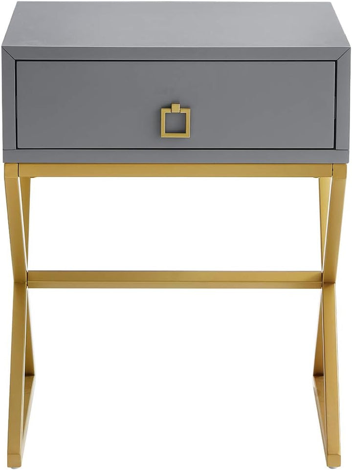 Modern Side Table w/ Drawer, Nightstand X-Shape Base