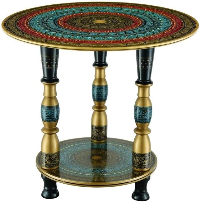 Solid Wood Round Coffee Table for Living Room, Bedroom (Green, Gold)