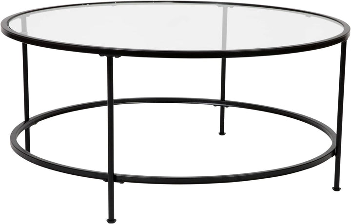 Astoria Collection Round Glass Coffee Table, Matte Gold Frame