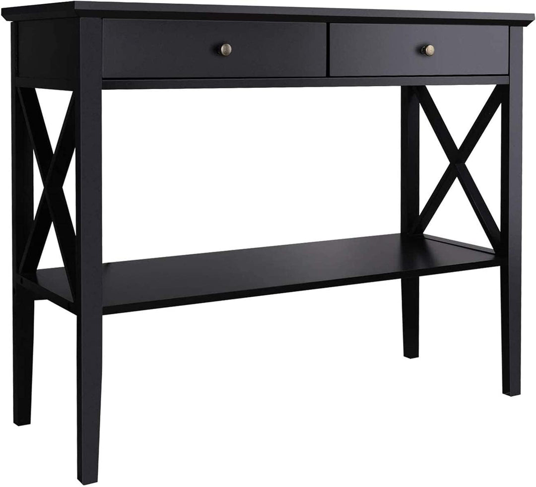 Console Table with Drawers, Narrow Wood Accent