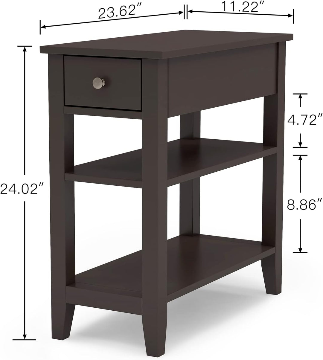 Side Table, Narrow End Table, 3-Tier Sofa End Table