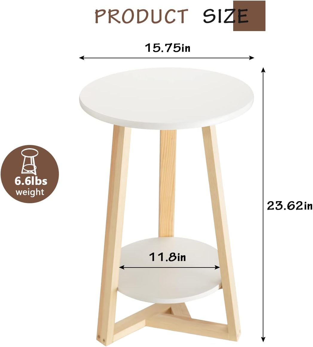 Round Two-Tier White End Table for Small Spaces