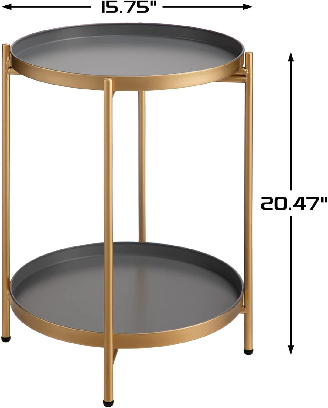 2-Tier Round Metal End Table, Gold&Grey, 15.75"x20.47