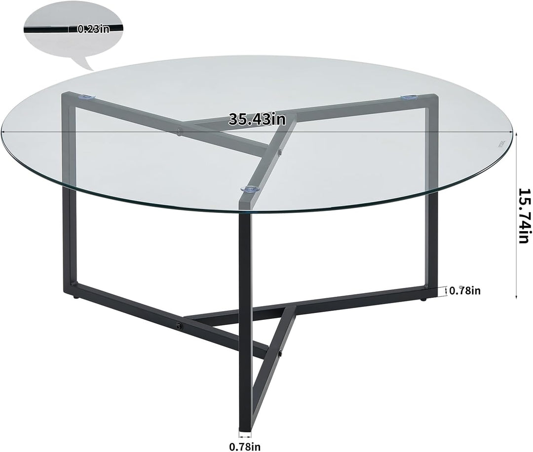 Tempered Glass Coffee Table, Modern Minimalist Accent Table (Transparent)