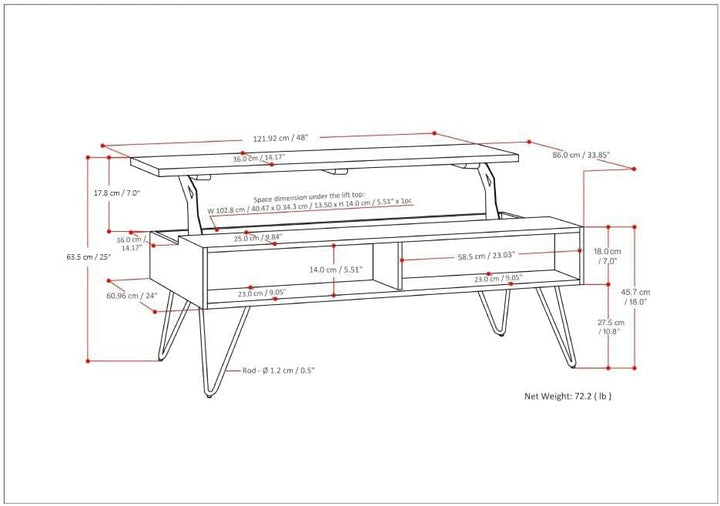 Solid Mango Wood and Metal Industrial Lift Top Coffee Table, Grey