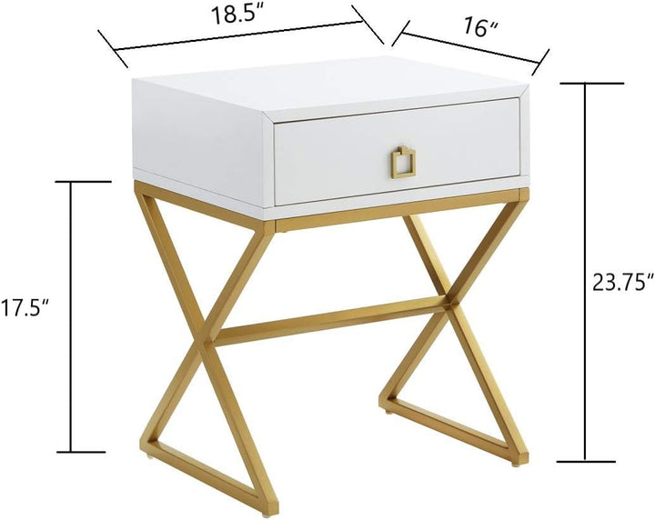 Modern Side Table with Drawer End Table White/Gold