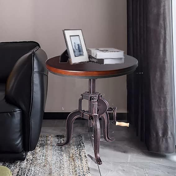 Industrial Iron Adjustable Crank Accent Table,Walnut/Copper