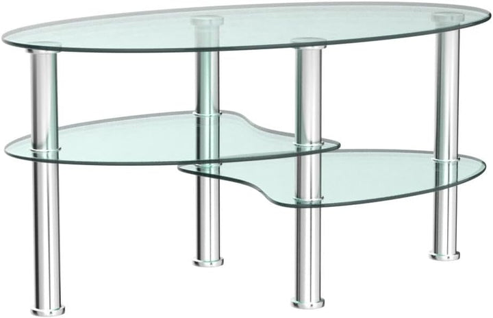 Nidouillet 3-Tier Tempered Glass Coffee Table, Oval, Gray