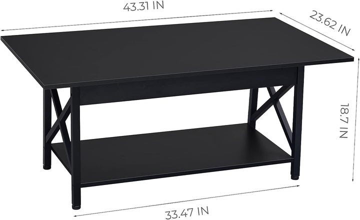 Elegant Coffee Table with Storage Shelf, Large Size, Black