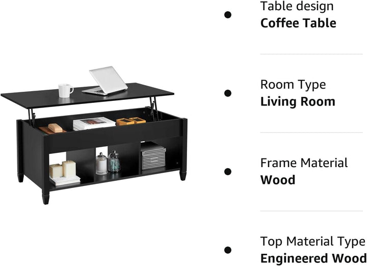 Lift Top Coffee Table with Hidden Compartment, 47.5 Inches, Black