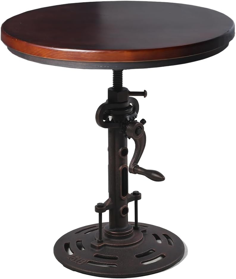 Round Industrial Style Side Table, Wooden & Metal, Copper