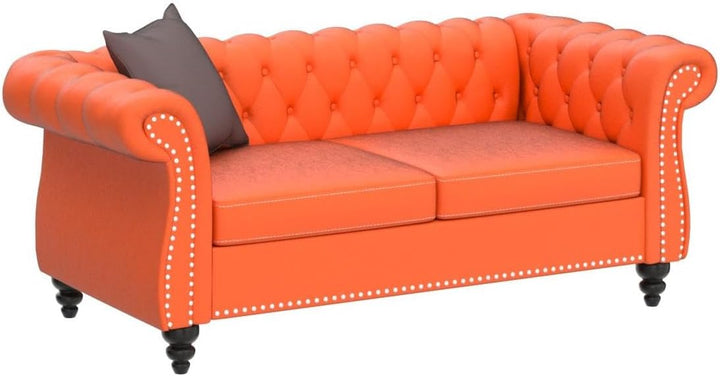 Chesterfield Loveseat, Modern Velvet Sofa Tufted Couch (Orange)