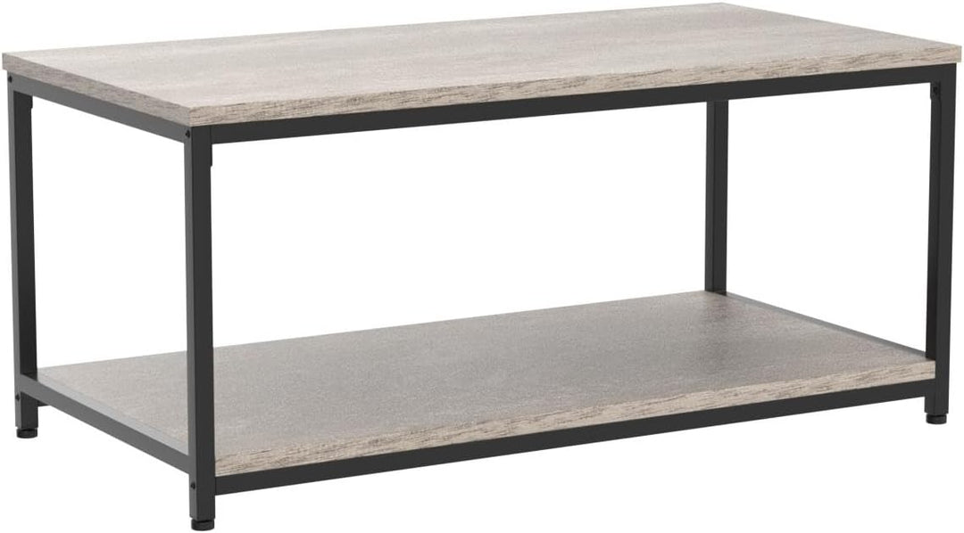 Stylish 2-Tier Industrial Coffee Table with Storage, Gray