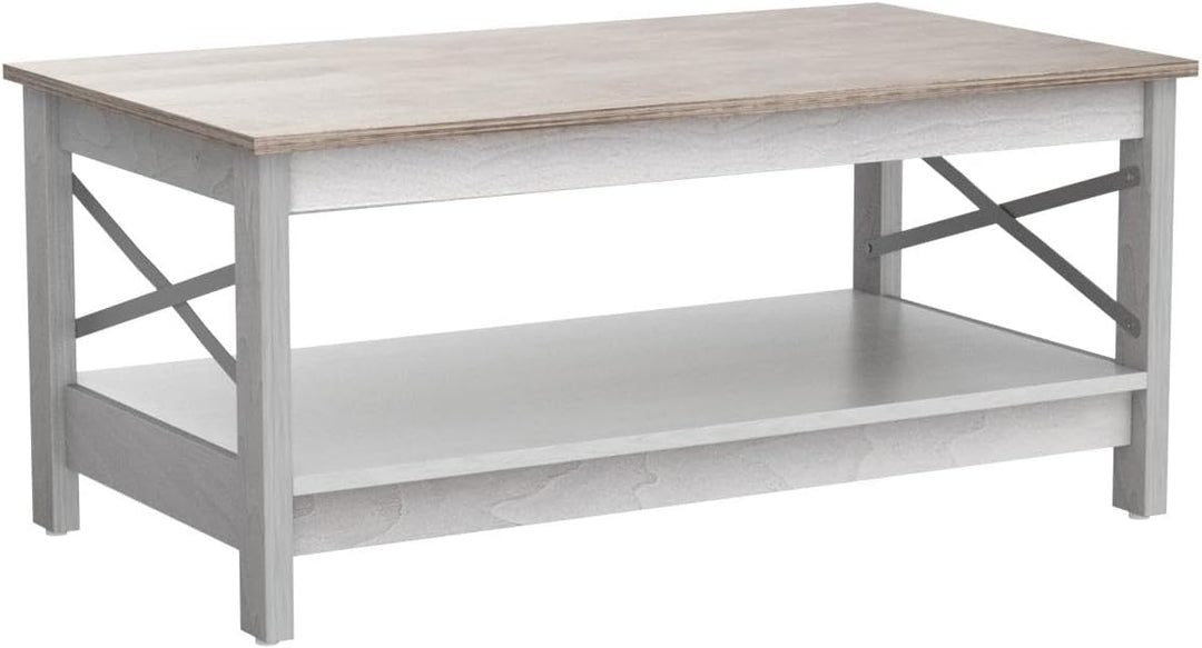 YITAHOME Modern Farmhouse Coffee Table with Storage, Grey Wash