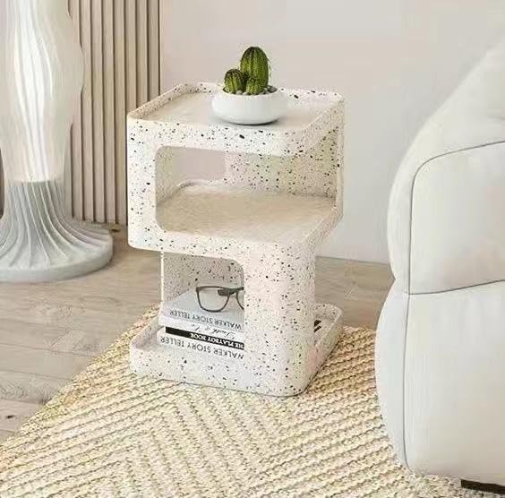 Small Modern End Table with Storage Shelf (Marble)