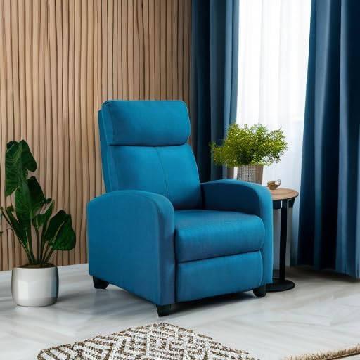 Fabric Recliner Sofa Blue Modern Single Recliner