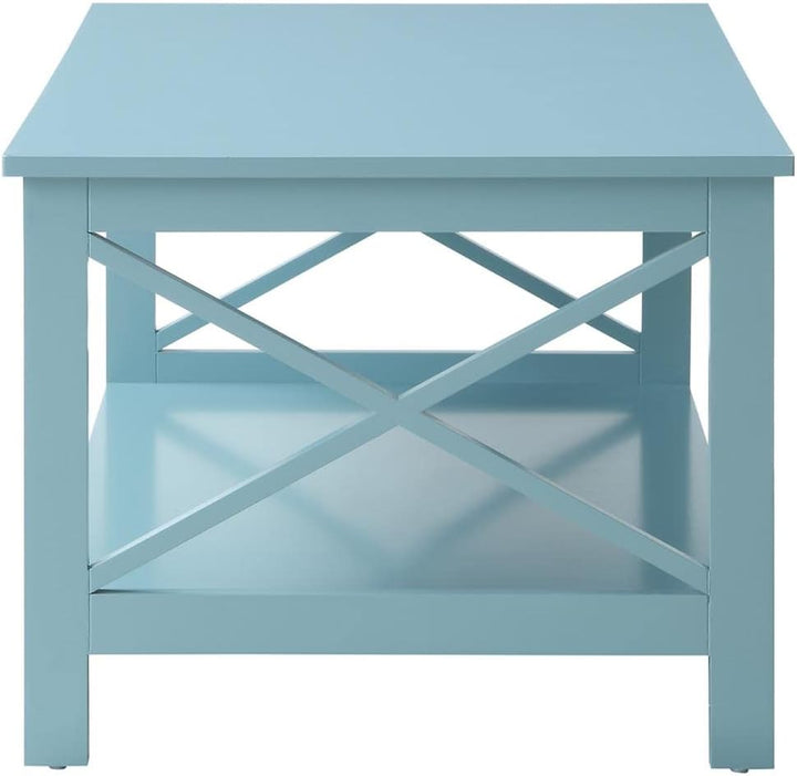 Convenience Concepts Oxford Coffee Table with Shelf, Sea Foam Blue