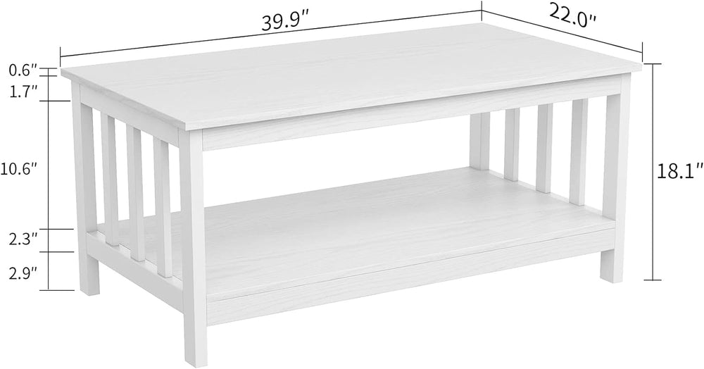 Farmhouse Coffee Table, White Living Room Table with Shelf