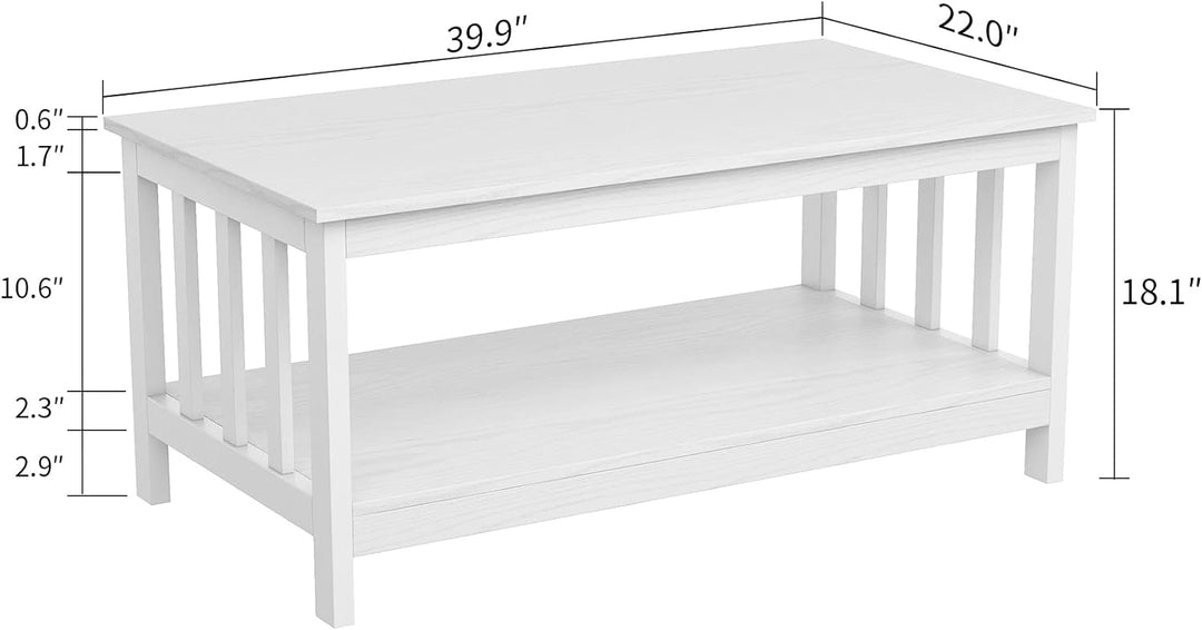 Farmhouse Coffee Table, White Living Room Table with Shelf