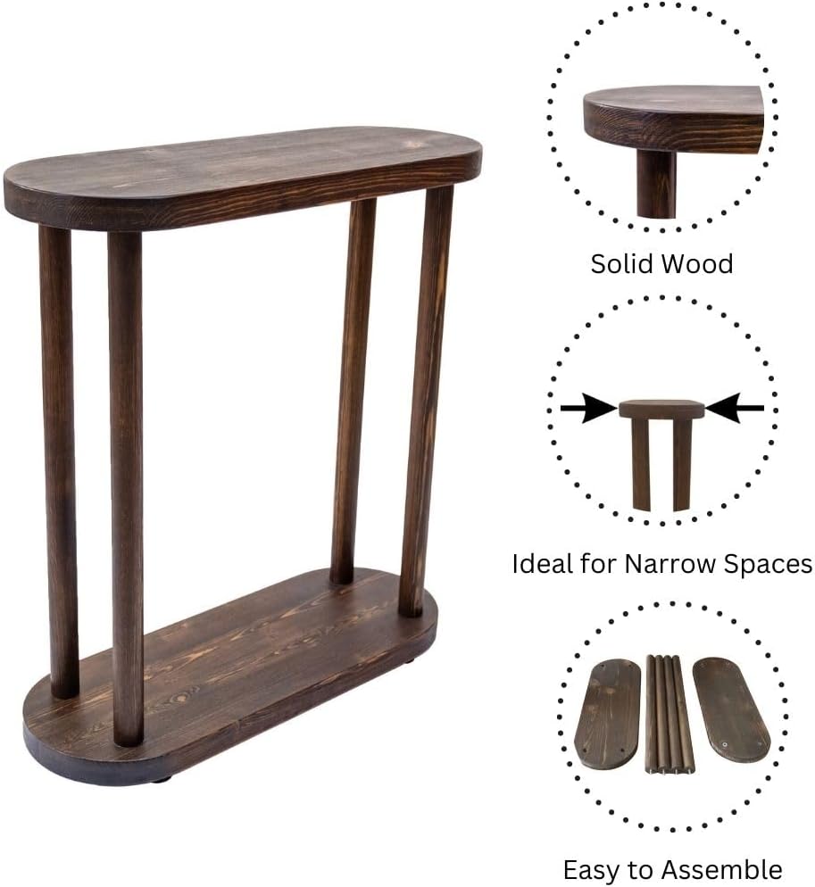 Solid Wood Narrow Side Table, Slim End Table, Small Coffee Table (Dark Walnut)