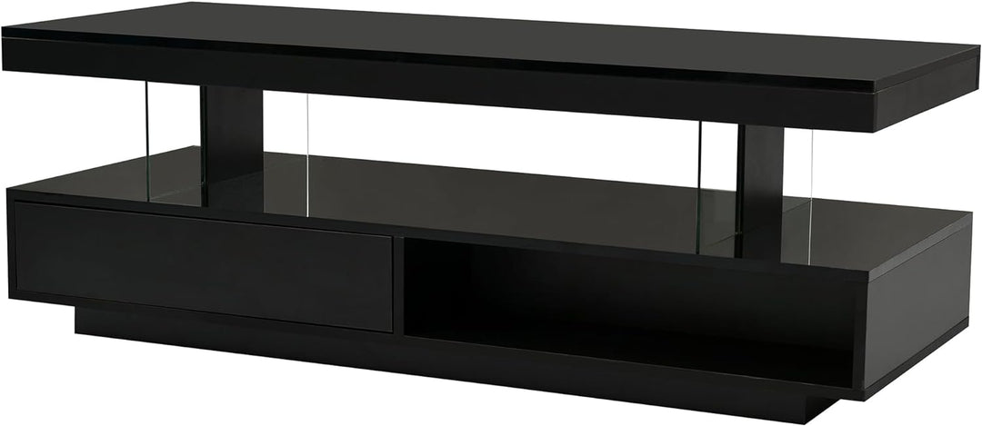 Polibi Modern Center Table with Storage, LED Lights, Black