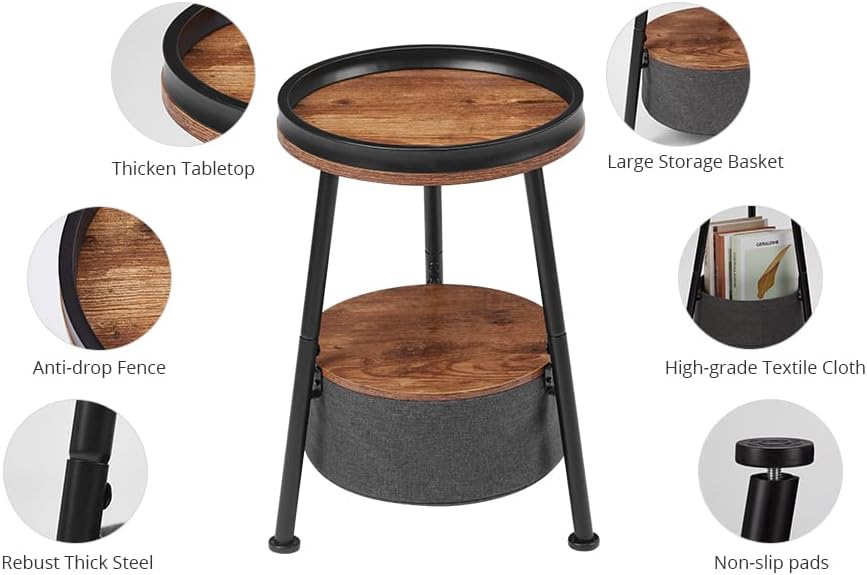 Small Round End Table, 2 Tier Side Table