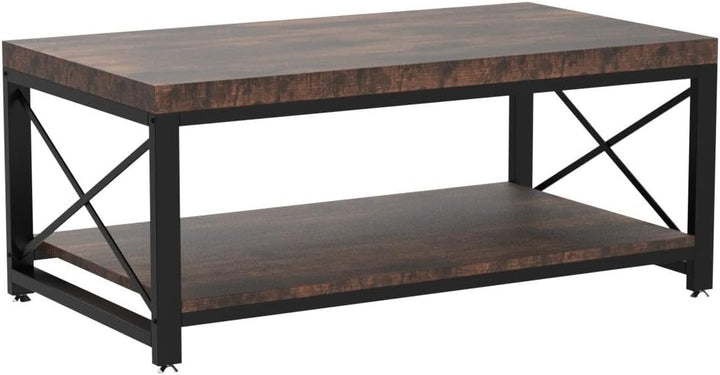 Tribesigns Industrial Coffee Table, 43 inch Cocktail Table, Rustic Brown