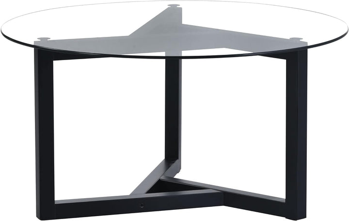 Modern Round Glass Coffee Table with Blackwood Base