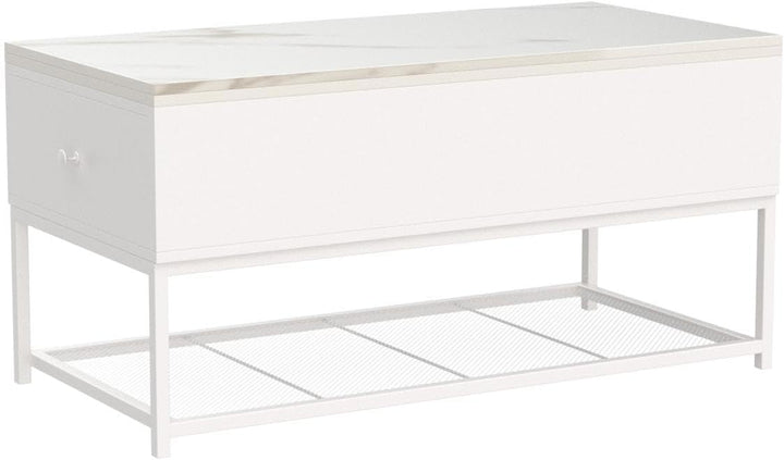 Lift Top Coffee Table with Storage Drawers and Hidden Compartment, Faux Marble White