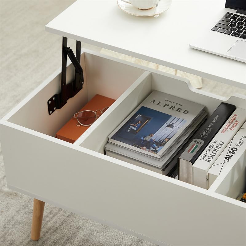 Versatile Coffee Table with Hidden Storage, Wooden Accent Table, White