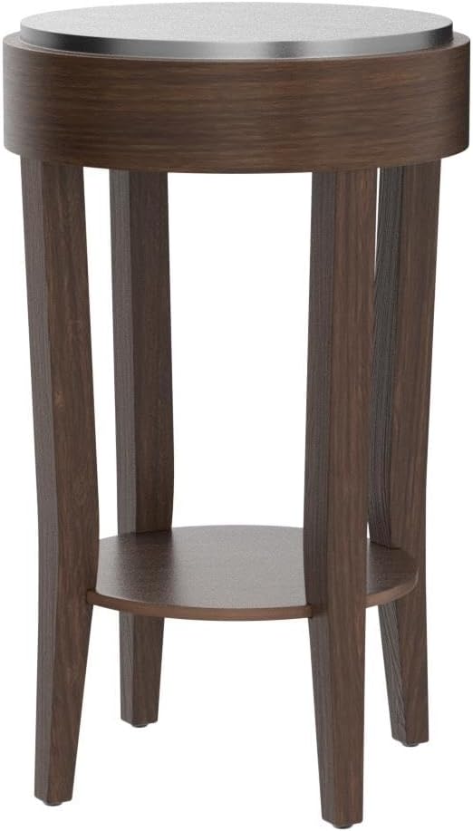 2-Tier Round End Table, Brown & Silver Accent