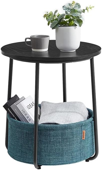 Small Round Side End Table, Classic Black & Dark Turquoise