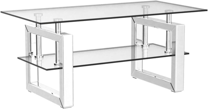 IKIFLY Glass Coffee Table, Mirrored Clear Rectangle Glass End Table