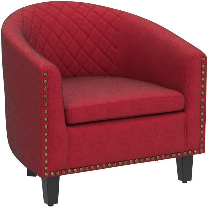 Armchair Barrel Club Chair,Modern Line Fabric Accent Chair (Red)