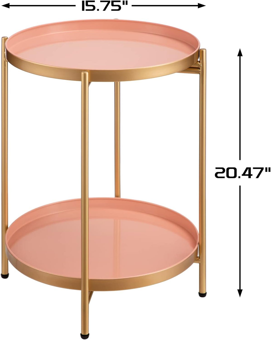 2-Tier Round Metal End Table, Gold&Pink