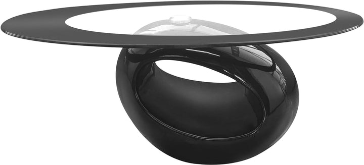 Oval Glass Coffee Table with Tempered Glass Top, Black