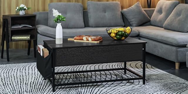 Lift-Top Coffee Table with Hidden Storage, Black