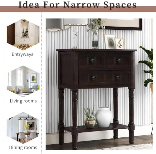 Narrow Console, Slim Sofa Table w/ 3 Storage Drawers