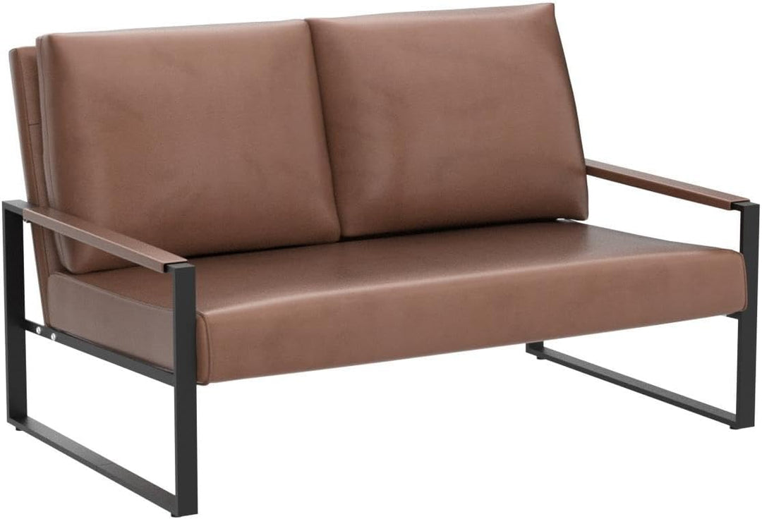 Brown Mid-Century Modern Loveseat Sofa Accent Chair