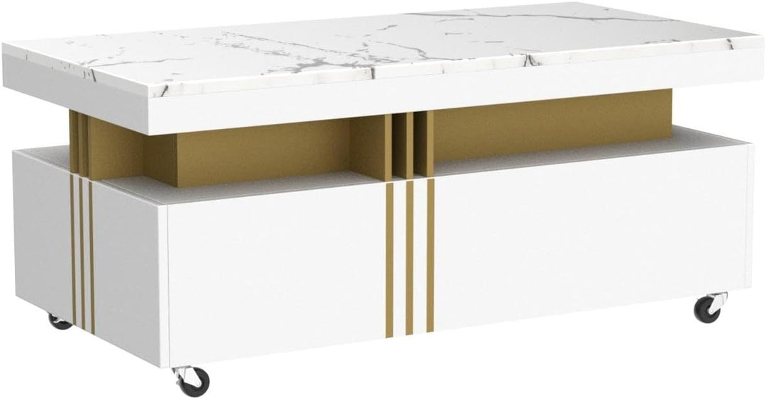 Faux Marble Coffee Table, Modern Luxury Cocktail Table, White