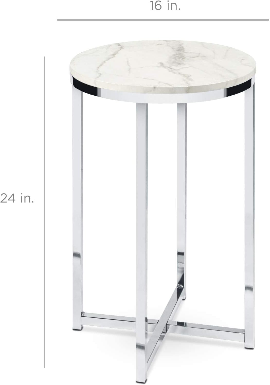 16in Faux Marble Accent Table - White/Chrome