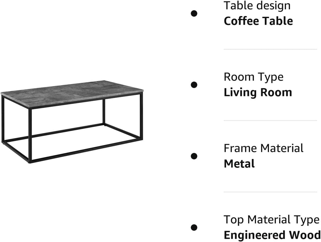 Concrete and Metal Accent Table, Open Rectangle Coffee Table