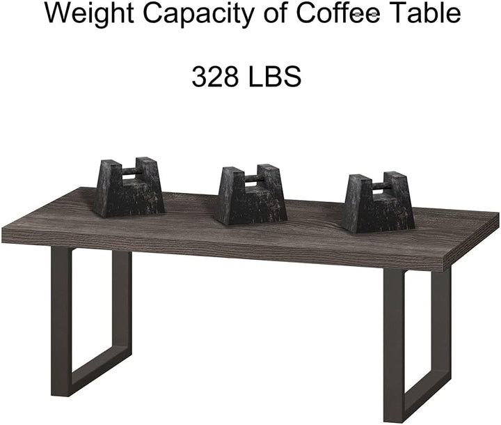 Rustic Coffee Table, Wood and Metal Simple Industrial Modern Center Table, Dark Gray Oak