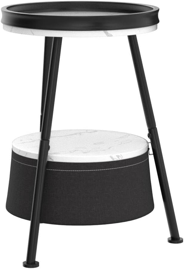 Small Round End Table, 2 Tier Side Table w/ Basket