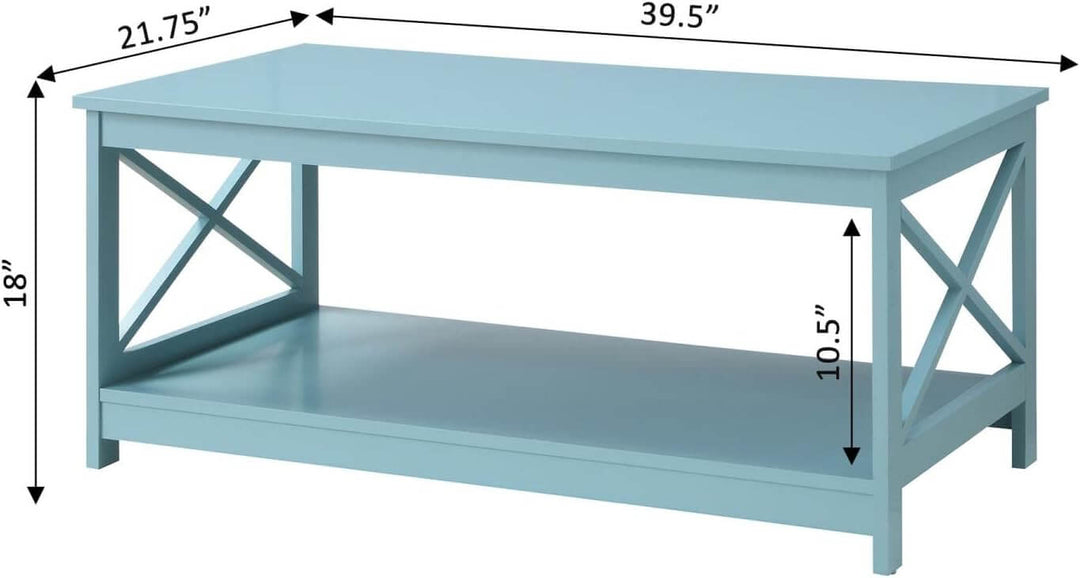 Convenience Concepts Oxford Coffee Table with Shelf, Sea Foam Blue